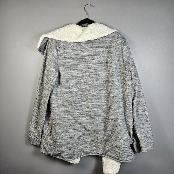GAP Sherpa-Lined Space Dye Cardigan Sweater Jacket Coat Gray Large Cozy Comfy - Picture 2 of 8
